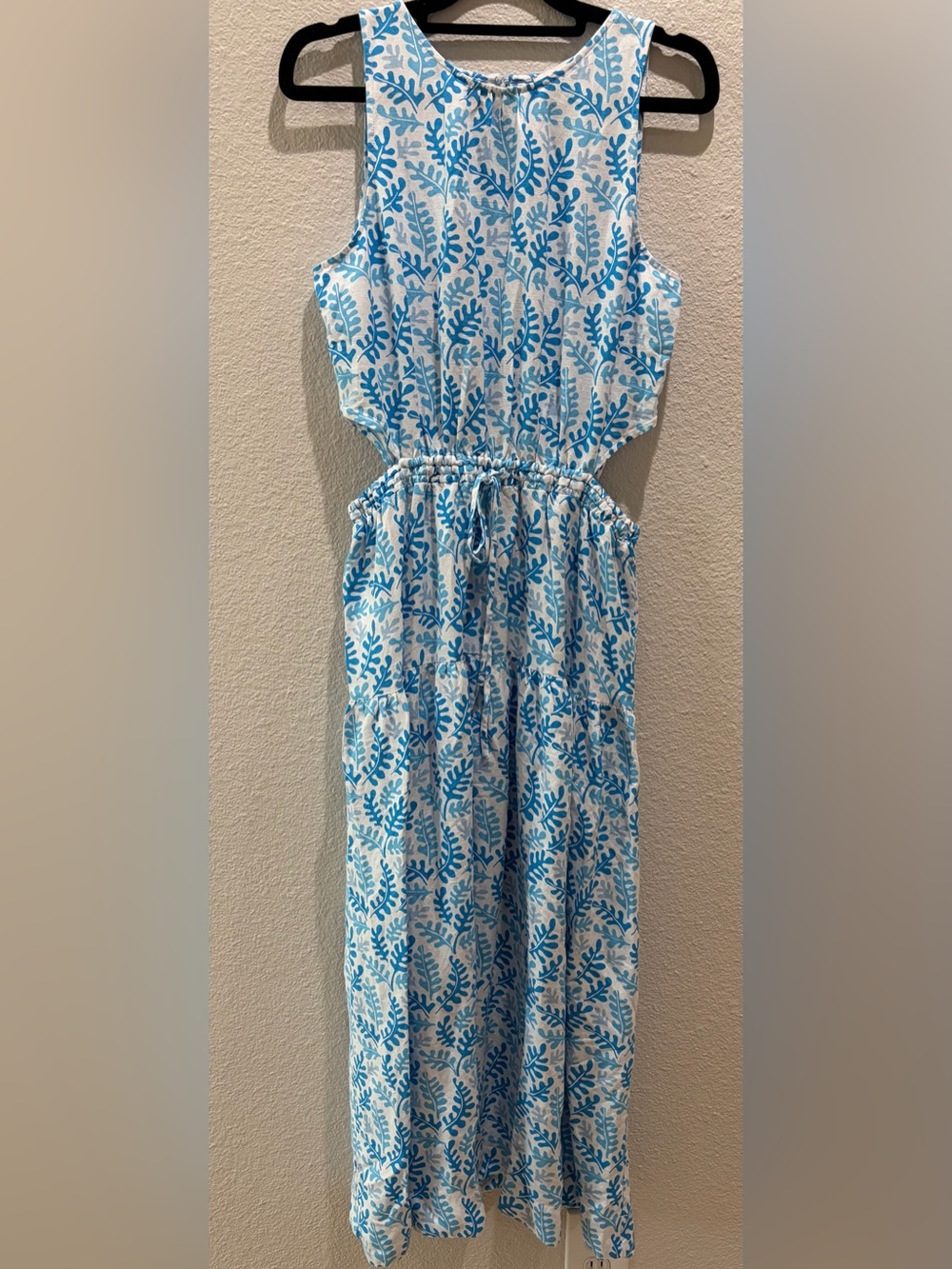 NWOT LOFT Coral Side Cutout Linen Blend Midi Dress